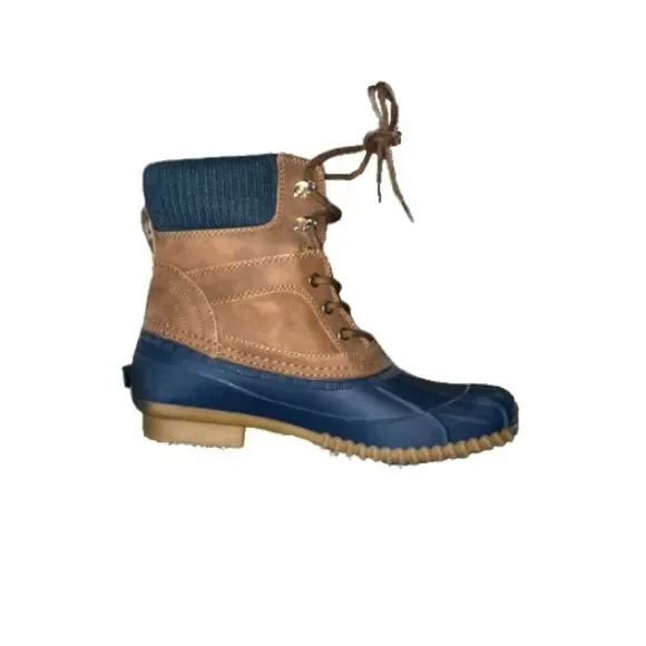 Tommy Hilfiger Cuffed Leather Winter Duck Navy Khaki Twreise Vintage 90s Boot - Picture 1 of 12
